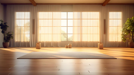 3d rendering of yoga mat in japanese room with natural lightの素材
