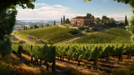 Vineyard in Tuscany, Italy. 3D renderingの素材