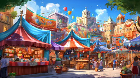 Cartoon scene with people in the amusement park - illustration for childrenの素材