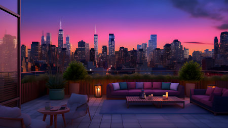 View of the city from the terrace. 3D rendering.の素材