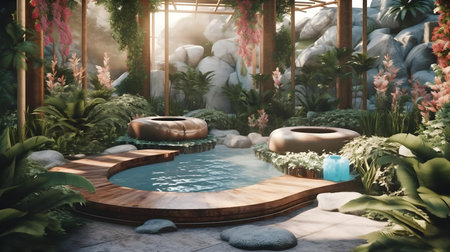 3d render of swimming pool in the garden. relaxing concept.の素材