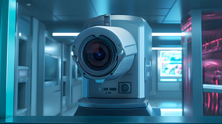 CCTV security camera in modern office building. 3D rendering.の素材