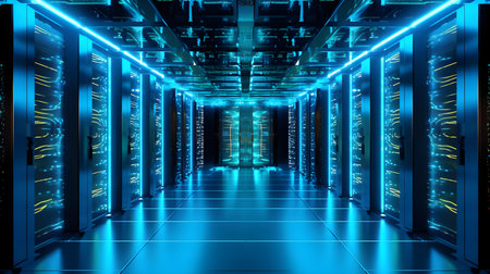 Server room data center. Data center hardware clusters. 3d renderingの素材