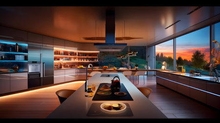 3d rendering of modern kitchen in a house with beautiful design.の素材