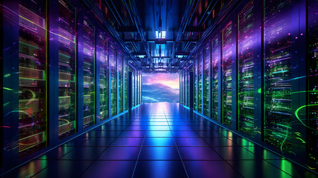 server room data center with nice lighting and reflections 3d rendering imageの素材