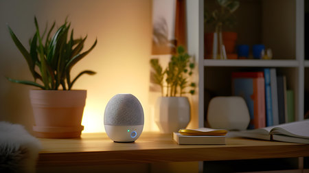 Modern speaker on the table in the living room. Home interior design.の素材