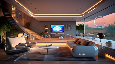 3d rendering of a living room in a modern house with a beautiful designの素材