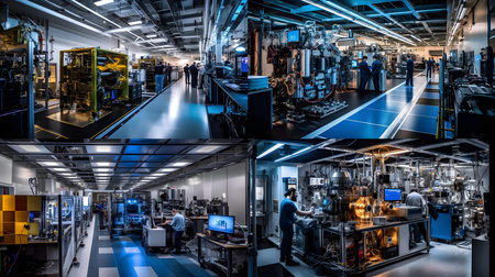 3D rendering of the interior of a modern industrial factory for the production of high-tech productsの素材