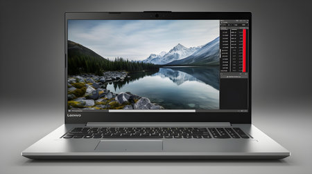Laptop on the background of the mountains. 3d rendering.の素材
