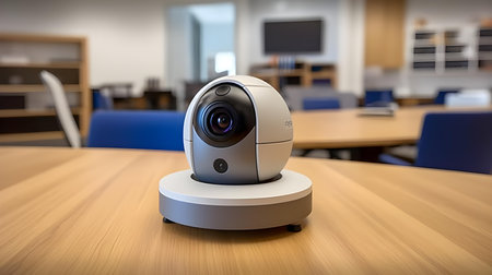 Webcam on a table in a conference room, 3d renderの素材