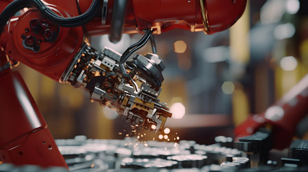 Robotic arm manufacture factory industry 4.0 concept 3d renderingの素材