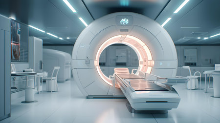 3D rendering of a CT scanner in a modern medical laboratory.の素材