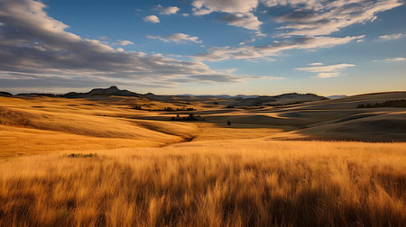 Sunset in Tuscany, Italy. Panoramic view of the hillsの素材