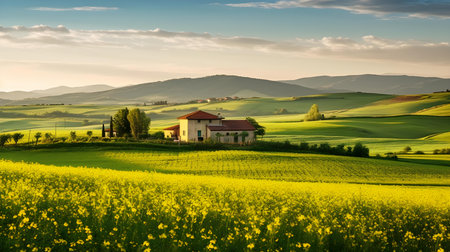 Country landscape in Tuscany, Italy. Rural scene in springtime.の素材