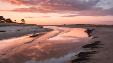 Sunset on the Baltic Sea beach with sand dunes, Latviaの素材