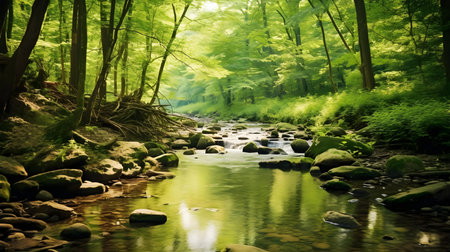 Beautiful river in the green forest. soft focus. nature seriesの素材