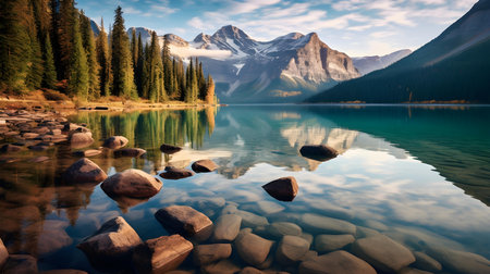 Mountain lake in Banff National Park, Alberta, Canada.の素材