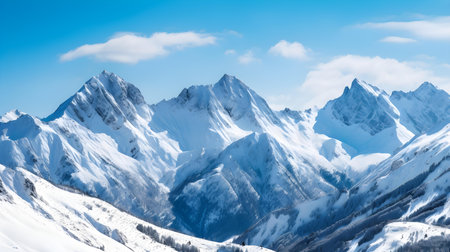 Panoramic view of the Caucasus Mountains in winter, Georgia.の素材