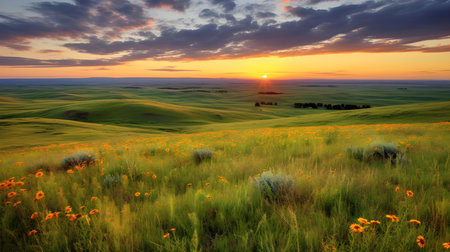 Sunset over the steppe. Tatarstan, Russia.の素材