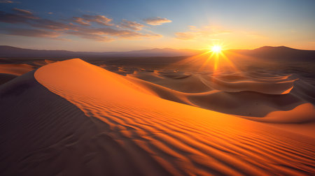 Beautiful sunset over sand dunes in the Sahara desert, Moroccoの素材