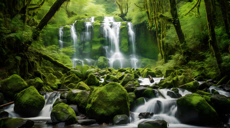 Beautiful waterfall in green forest with long exposure. Nature composition.の素材
