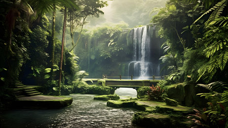 Tropical rainforest with waterfall in Bali island, Indonesiaの素材