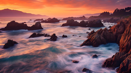 Beautiful seascape at sunset time. Long exposure shot.の素材