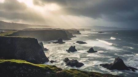 Cliffs of Moher in County Clare, Ireland. cloudy dayの素材