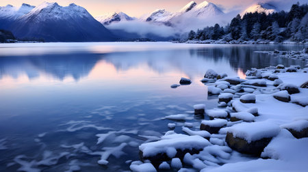 Lake Wanaka in winter, South Island, New Zealand. Long exposure.の素材
