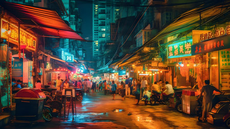 Night street of Hong Kong. Hong Kong is one of the most popular tourist destinations in the world.の素材