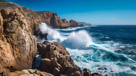 Waves crashing on the cliffs in Ponta de Sao Lourenco, Portugalの素材