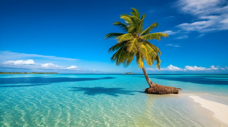 Palm tree on a tropical island atoll in the Maldivesの素材