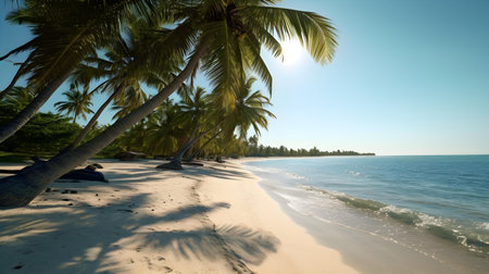 Tropical beach with coconut palm trees at sunset. panoramaの素材