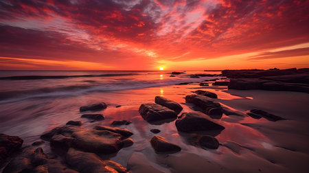 Beautiful seascape at sunset time. Nature composition and vibrant colors.の素材