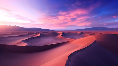 Desert dunes at sunset. 3d render of desert landscapeの素材