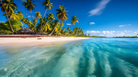 Beautiful tropical beach with coconut palm trees at Seychellesの素材