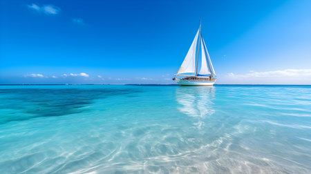 Sailing yacht in crystal clear turquoise water of Caribbean seaの素材