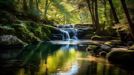 Beautiful waterfall in the forest, long exposure shot with long exposureの素材