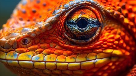 Close up of the eye of a chameleon (Pogona vitticeps)の素材