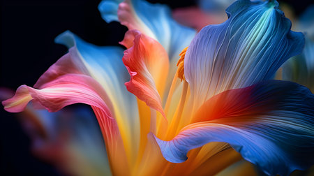 Colorful petals of lily on a dark background close upの素材