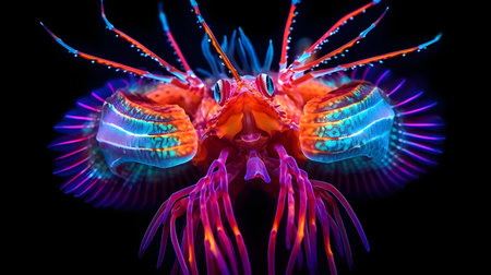 Colorful fish on a black background. 3d rendering. Computer digital drawing.の素材