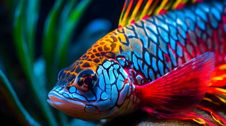 Close-up of a colorful fish in the aquarium. tropical fishの素材