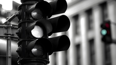 Traffic lights in city. 3d illustration. black and whiteの素材
