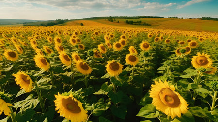 Sunflower field in summer. Landscape with sunflowers.の素材