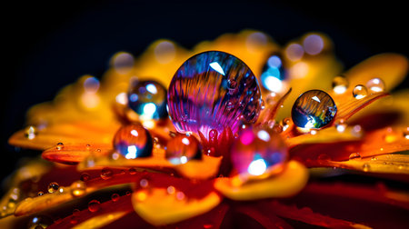 Macro of a water drop on a flower petal with shallow depth of fieldの素材