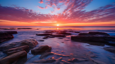 Beautiful seascape with rocks at sunset. Nature composition.の素材