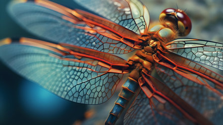 Dragonfly close-up on a blue background. Macro photography.の素材
