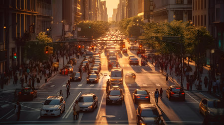 Traffic on the street at sunset.の素材