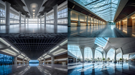 Interior of a modern building. Collage. 3D renderingの素材