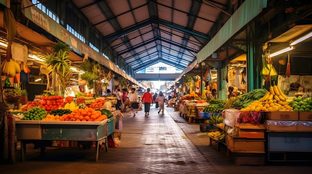 Unidentified people visit a fruit market in Bangkok, Thailand.の素材